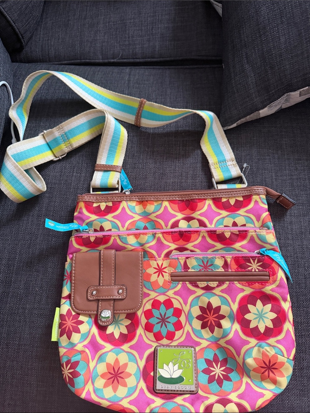 Bright Floral Crossbody Tote Bag by Lily Bloom - Pink Multi